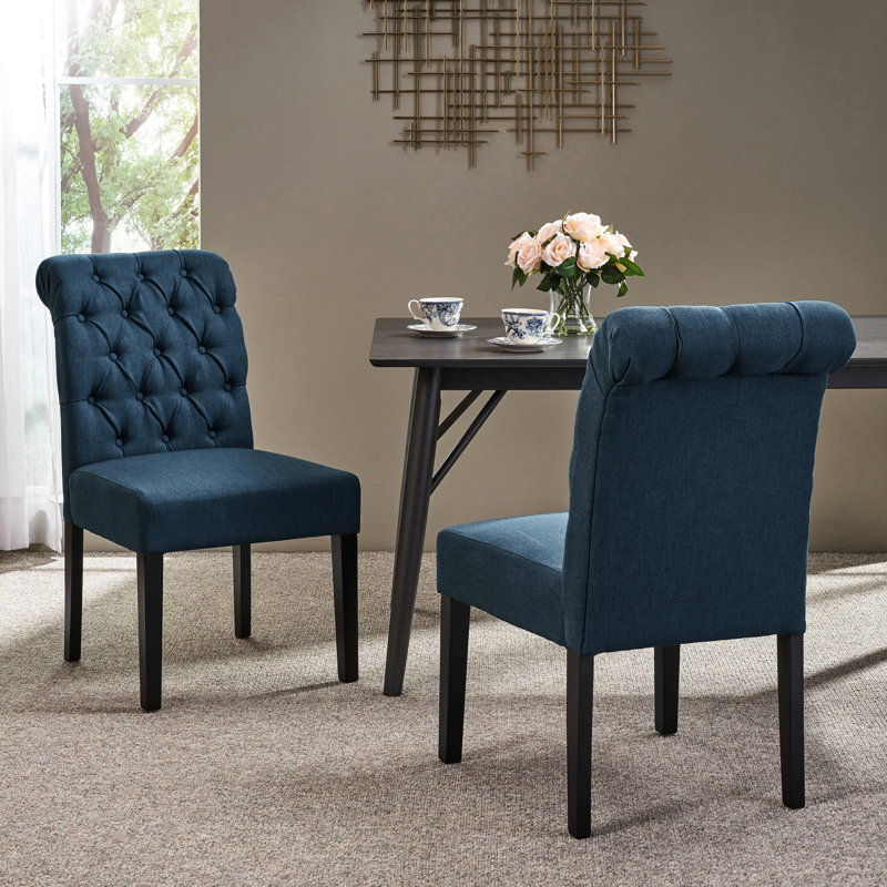 De 2 chaises de salle à manger, bleu marine, bois, tissu teint, 2 chaises confortables, fabrication en bois