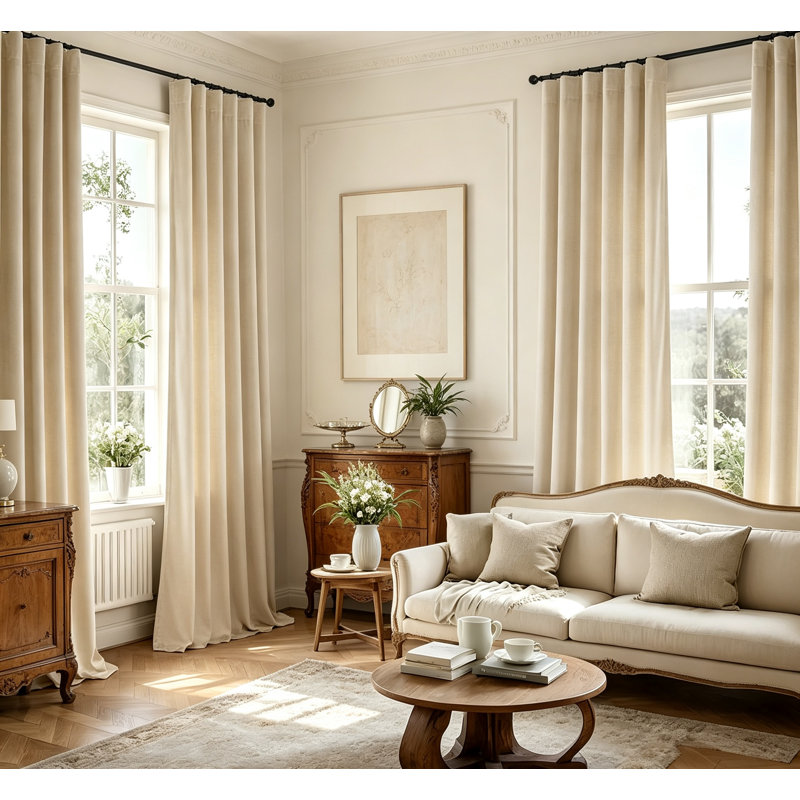 Ensemble de 2 rideaux en velours de luxe, rideaux plissés et isolants avec crochets pour le salon de la chambre à coucher