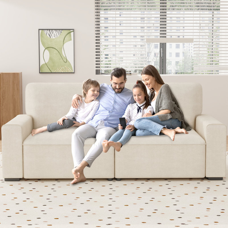 Modern Loveseat Sofa for Living Room, 87-Inch Chenille Sofa, Spring Cushions, Solid Wood Frame, Easy Assembly for Small Spaces-Beige