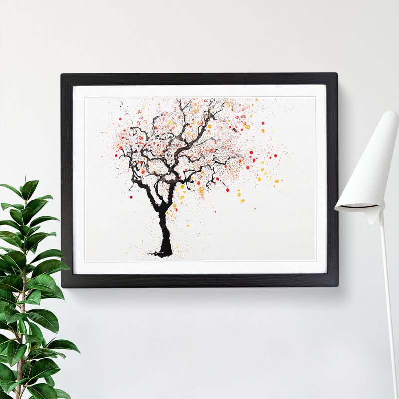 Gentle Tree Abstract - Single Picture Frame Print, Black Framed, 46cm H x 64cm W x 2cm D