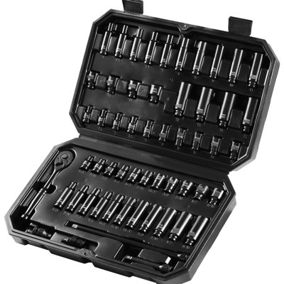 1/4" Drive 55Pcs 6 Impact Sockets Alloy High Torque Tool Kit With Clear Size Markings And Moderate-Weight Storage Portable Case Steel Identification Metal Toolbox