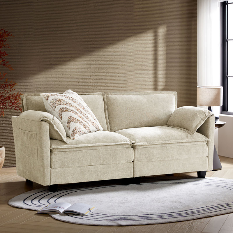 Esteban 187.96cm W Modern 2 Seater Sofa with Elephant Ear-Shaped Armrests, Beige