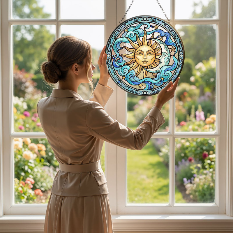Panneau de vitrail Sun Moon H 12 po, H 12 po