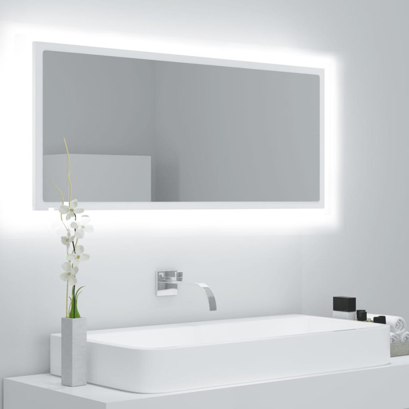 Engineered Wood Flat Wall Mirror, White, 14.6" x 39.4"