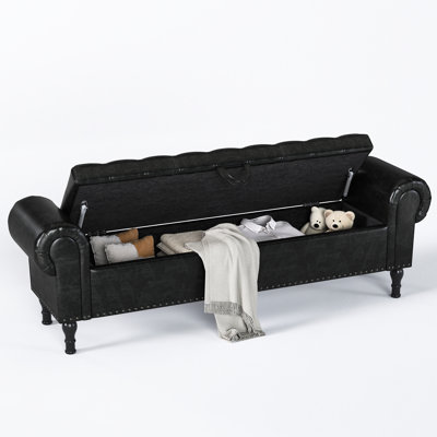 60" & 67" W Faux Leather Storage Bench with Button-Tufted Seat and Roll Arms – Perfect for Bedrooms & Versatile Home Spaces