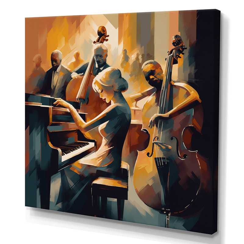 «Femelle Jazz Performer And Band II - Music Jazz», reproductions encadrées, H 36 po x l 36 po x P 1,5 po, Toile tendue