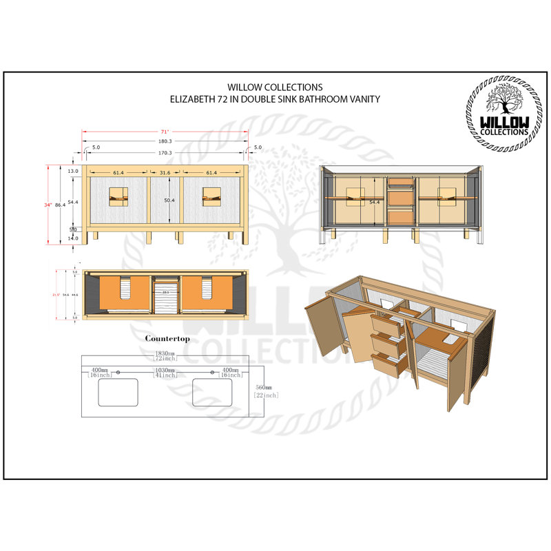 72'' Light Natural Teak Double Sink Bathroom Vanity with Quartz Top