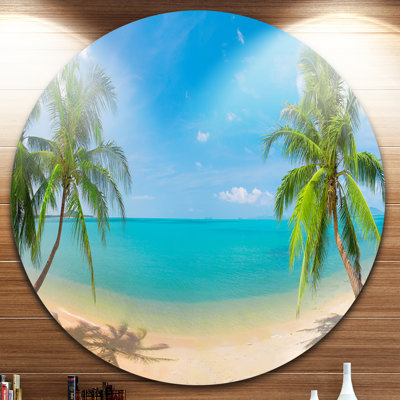 «Tropical Beach with Coconut Trees», reproduction de photo sur métal