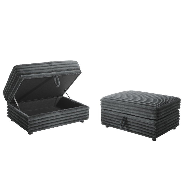 37.79cm Wide Rectangle No Pattern Footstool Ottoman with Storage, Dark Grey