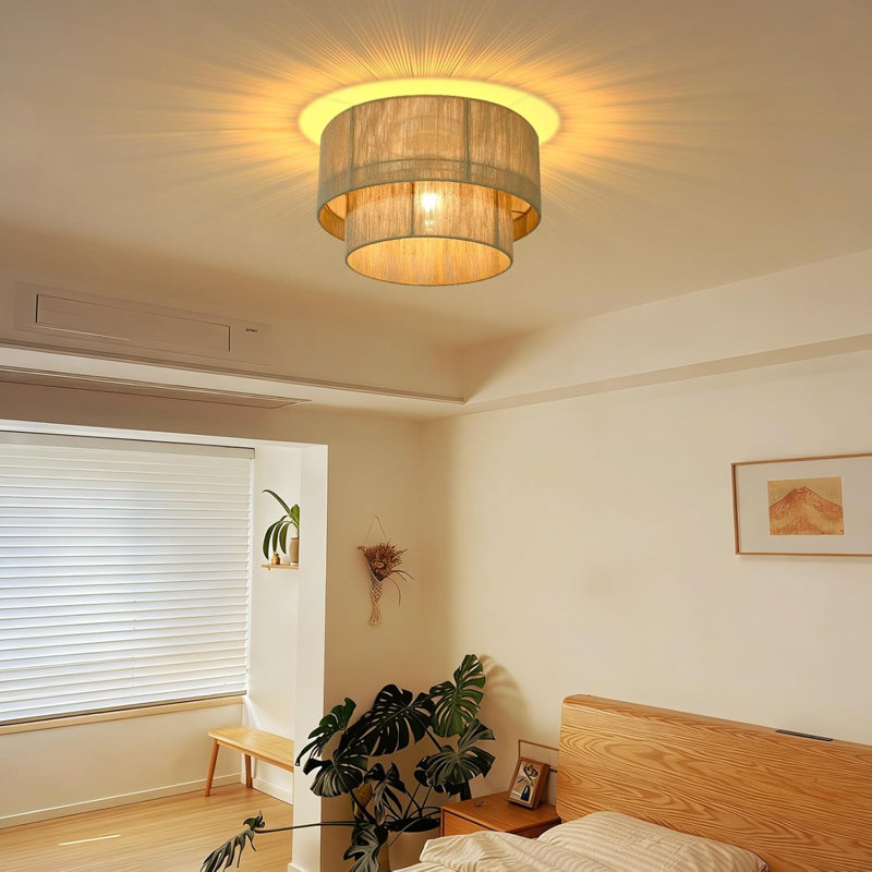 1-Light Rustic Woven Jute Boho Flush Mount
