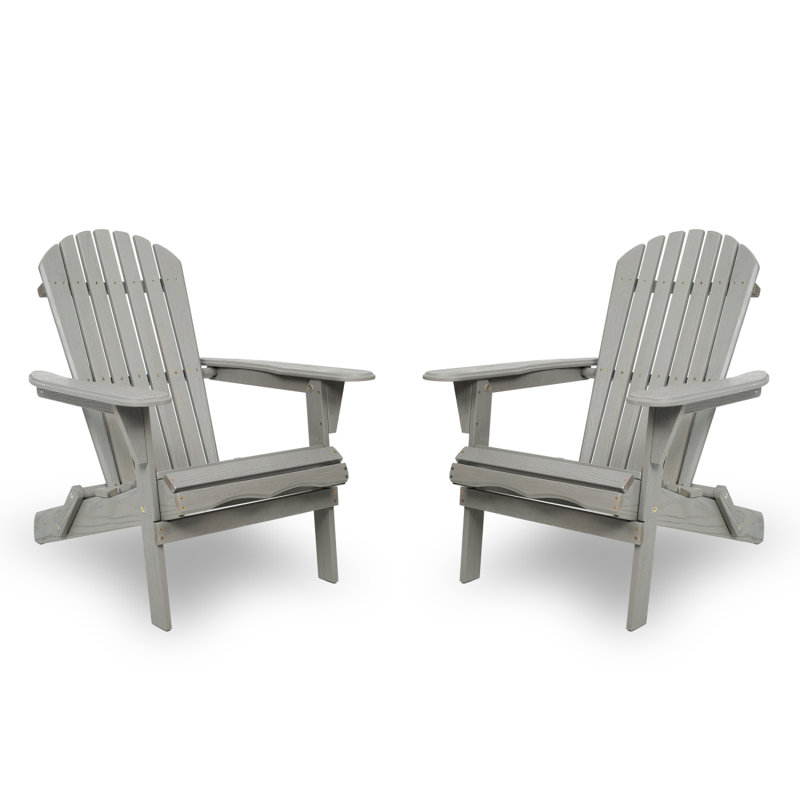 Classic Folding Adirondack Chair Wood Adirondack Chairs Outdoor Adirondack Chair (Set of 2), Light Gray