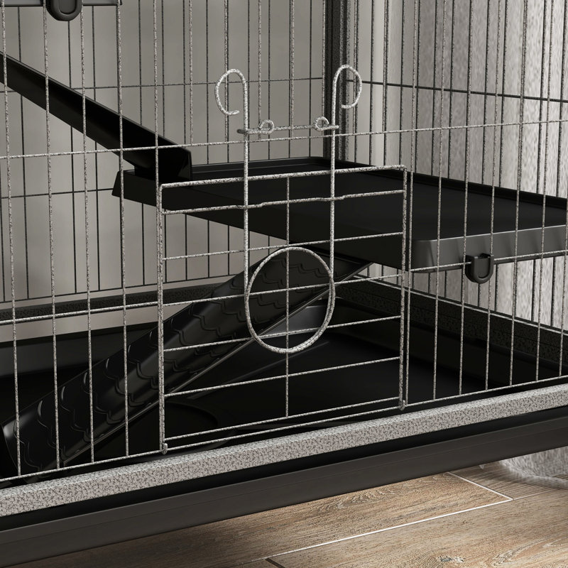 Abri 63 pouces 63 Chinchilla - avec, 6 portes, plateau amovible, fabrication en acier robuste, cage de furet gris, facile à nettoyer, roulant,