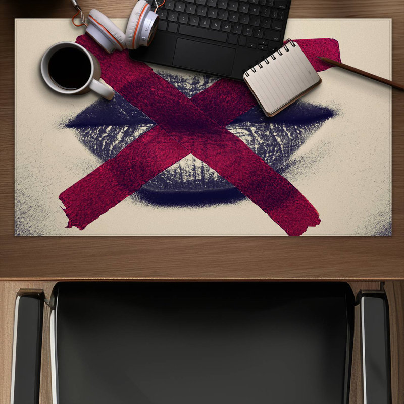 Grayscale lips with a red x - 14.00"x24.25" Desk mat