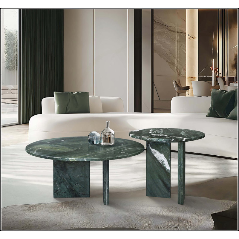 Natural Marble Coffee Table Set, Small and Large, for Elegant Living Room Decor and Space Enhancement, Green