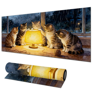 XL Mouse Pad Gaming Mousepad Large Keyboard Desktop Mat Diatomite Mouse Pad for Home and Office Desk Accessories with Cozy Window Night Cat Lamp Artwork, 15.75 x 31.5 inComes with a pure white mug as a gift