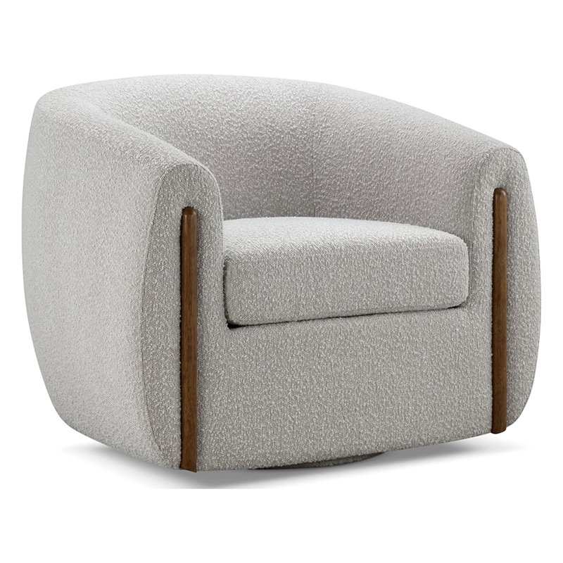 Botzow Upholstered Swivel Barrel Chair, Cream Polyester Blend