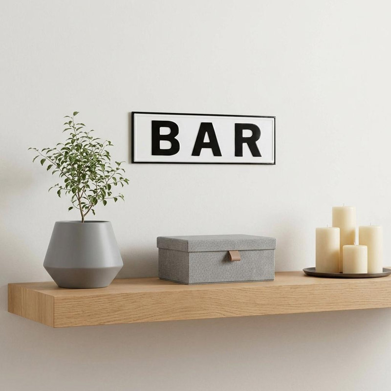 8" X 25" White and Black Handcrafted Bar Metal Wall Decor