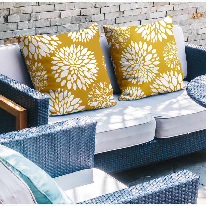 Floral Outdoor Reversible Throw Pillow, 17W" x 17H", Yellow