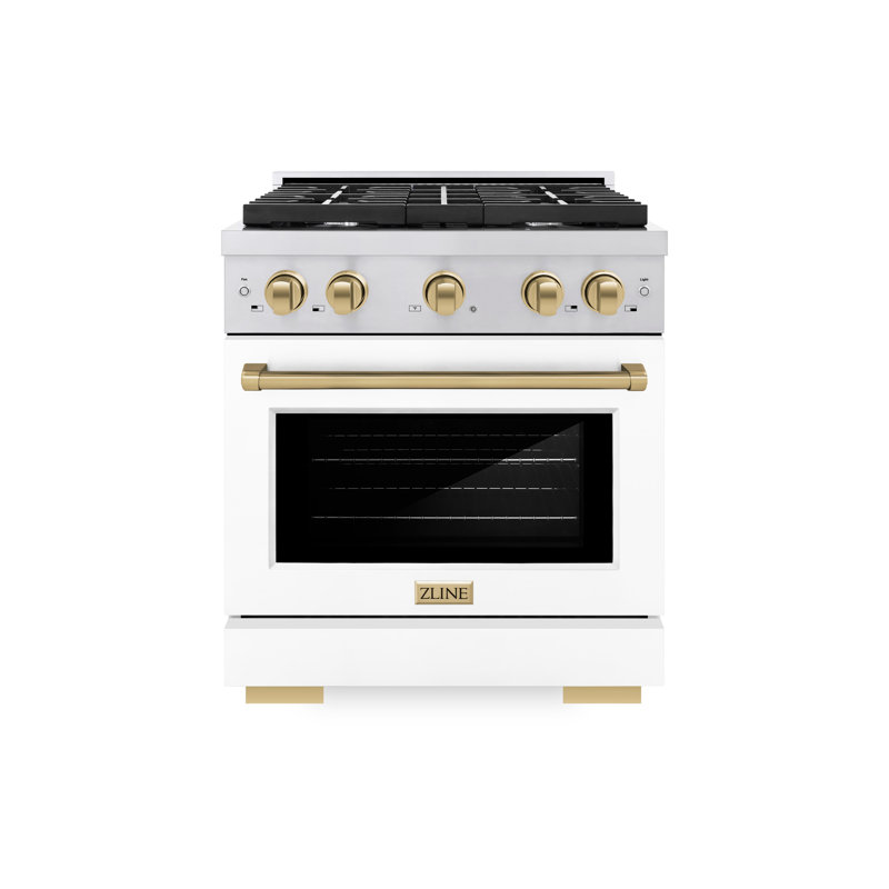 ZLINE 30 in. 4 Burner Gas Range with Gas Oven in Stainless Steel with White Matte Door and Accents