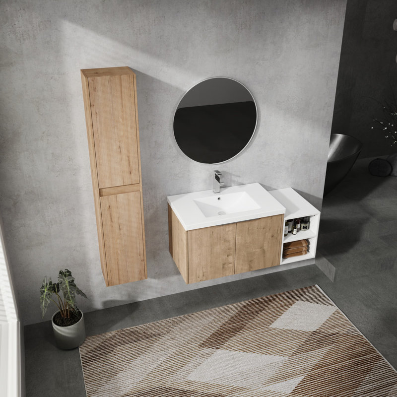 Meuble-lavabo mural avec lavabo et armoire latérale, portes à fermeture en douceur, 41"