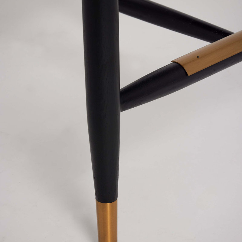 Cidra Upholstered Stool, Counter Stool (26.5" Seat Height), Cream Latte Seat/Matte Black/Satin Brass Frame