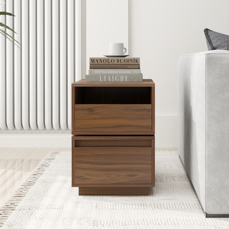 Rotatable Nightstand End Table Bedside Table Night Table 2 Drawer Dresser Wood Nightstand, Brown