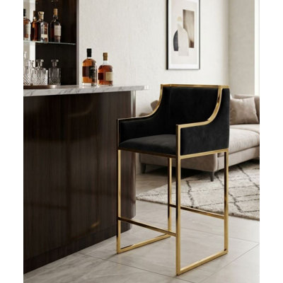Bazare Velvet Counter Stool – Modern Upholstered Counter Height Stool with Gold Metal Frame for Kitchen Island or Home Bar