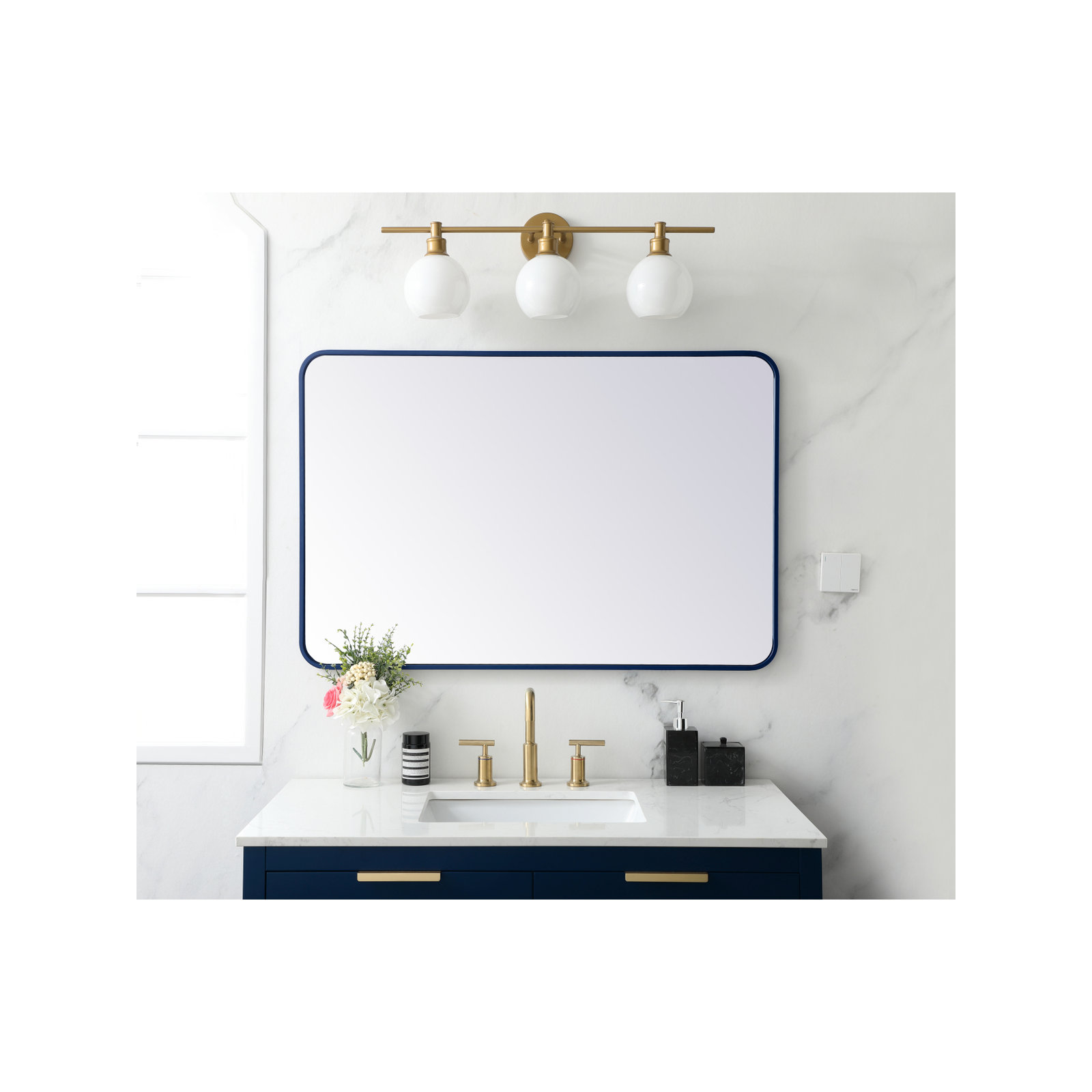 Sabine Metal Rounded Rectangle Wall Mirror, Black, 42" x 28"