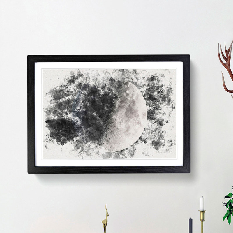 First Quarter of the Moon - Picture Frame Painting, 36cm H x 48cm W x 2cm D, Black Framed