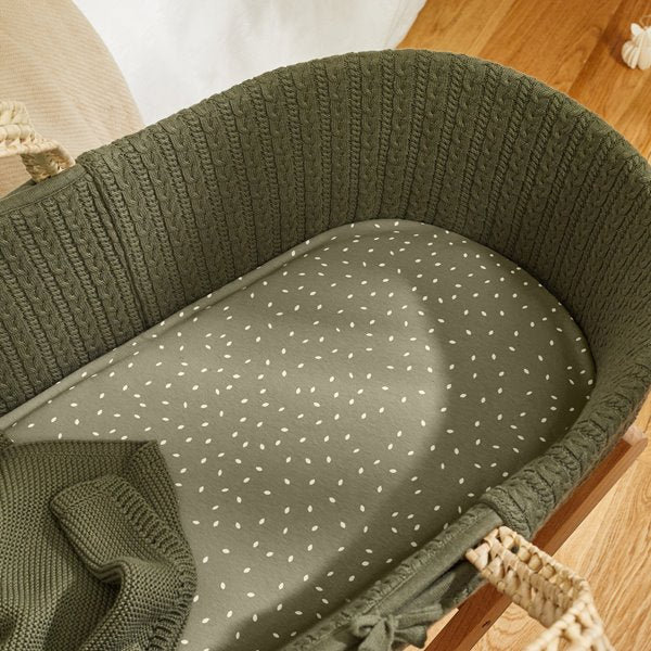 Linen Blend Fitted Moses Basket Fitted Sheet, Green