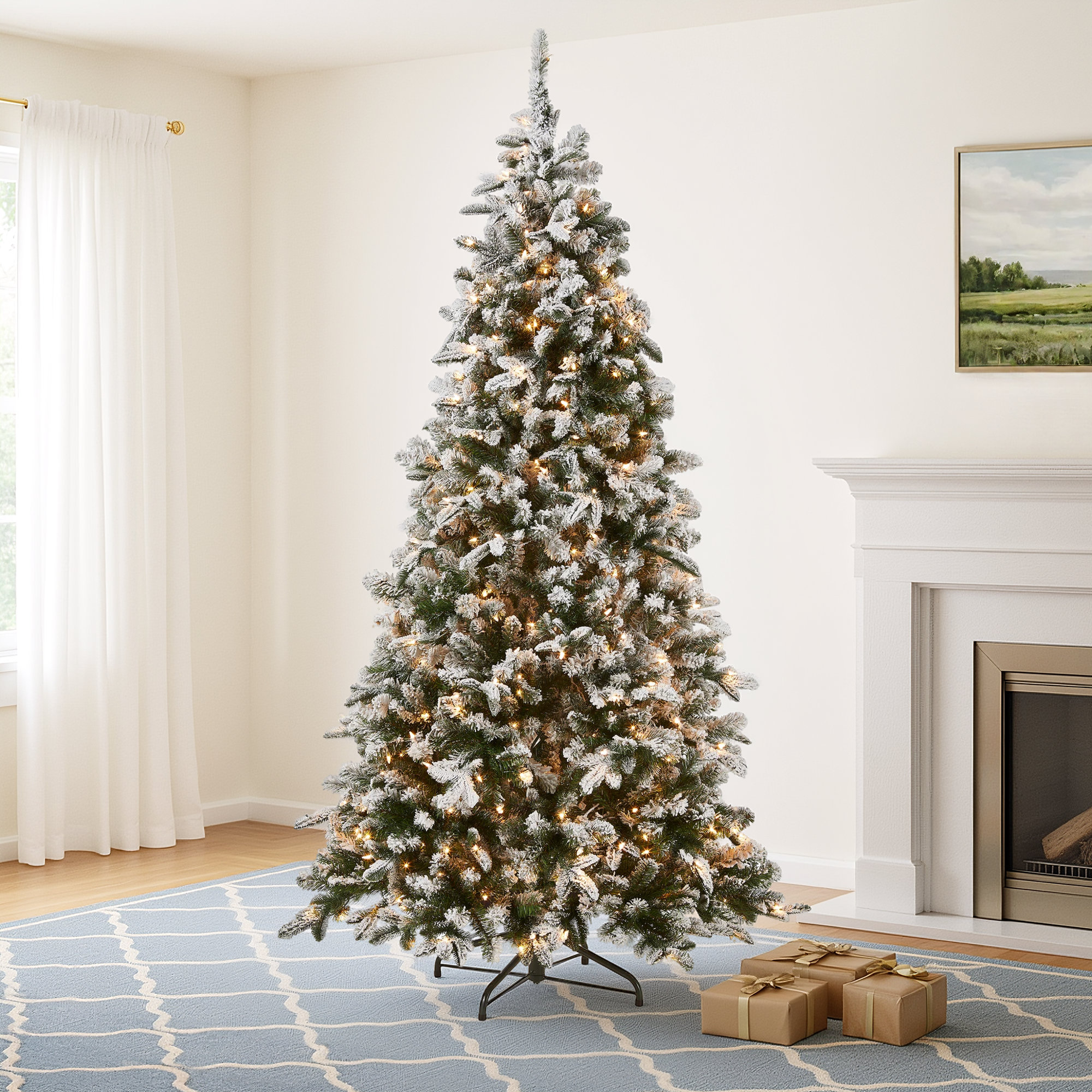 The Holiday Aisle® Snowy Everest Fir Medium Tree with Clear Lights, 9'