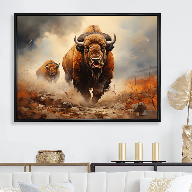 Impression sur toile Native Buffalo, Cadre flottant noir, H 24 po x l 32 po x P 1 po
