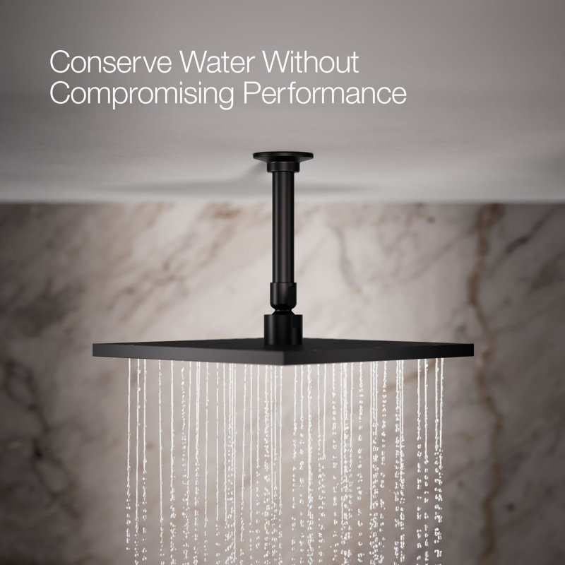 Contemporary Multi Function Rain Shower Head, Matte Black, Square, 1.75 GPM
