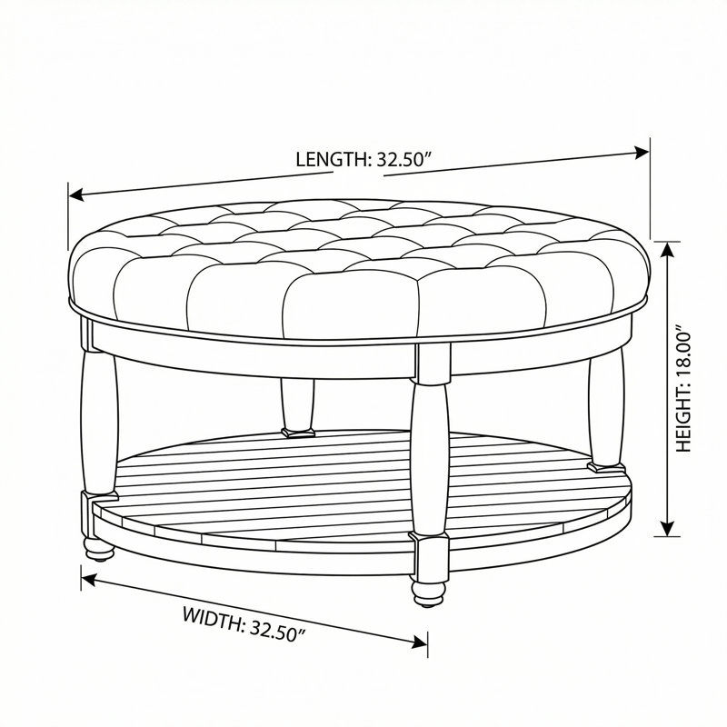 Grand repose-pieds capitonné rond avec tablette de rangement, repose-pieds multifonctionnel et table basse