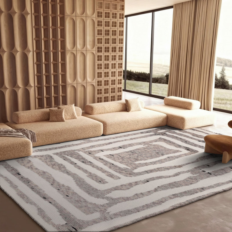 Tapis ivoire / gris en laine tissé à plat à la main Kass, Rectangle 8 pi x 10 pi