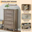 Commode 5 tiroirs rétro de style rétro, grande commode verticale pour chambre à coucher, fabrication robuste en bois d'ingénierie, assemblage facile, gris