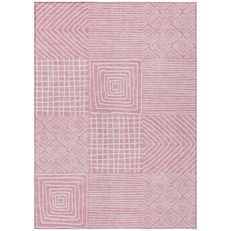 Junia Pink Washable Indoor-Outdoor Rug - , 8' x 10'