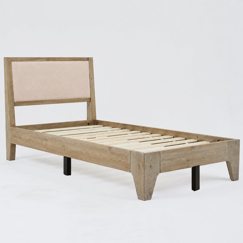 Modern Solid Pine Platform Twin Bed Frame, Gray Wash, Twin