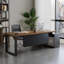 Bureau brun clair + bois massif rectangulaire noir + bureaux en fer-108304539-108304541