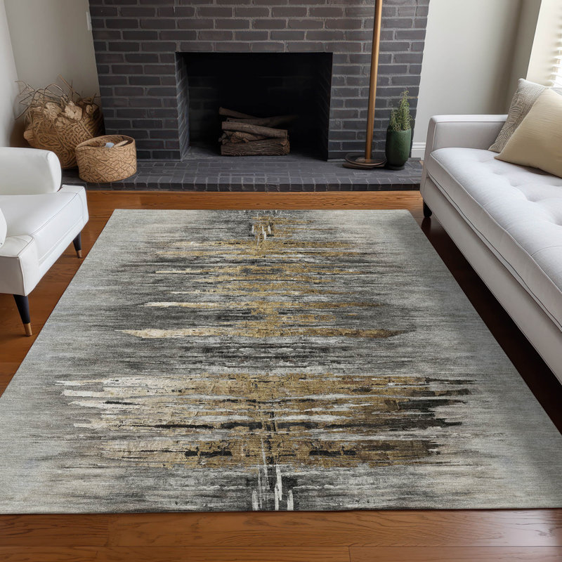 Premium Machine Washable Prisco Gray Rug, Rectangle 10' x 14'