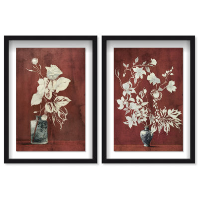 Romance Vases Set Shadowbox Floral & Botanical Print by Oliver Gal, Black Frame, 10 x 15