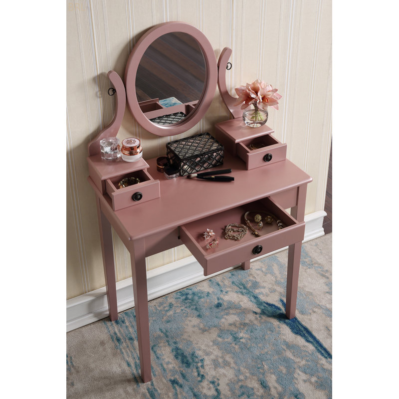 Ensemble coiffeuse et tabouret de maquillage Moniys, Or rose