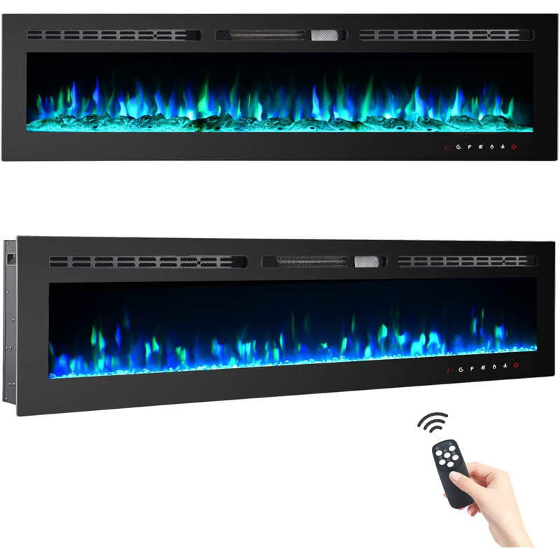 70 Inch Electric Fireplace, Wall Mounted Fireplace Insert Heater With Remote Control&Touch Screen, Logs&Crystals, Recessed Electric Fireplace Heater, 9 Color Led Flame, 750/1500W