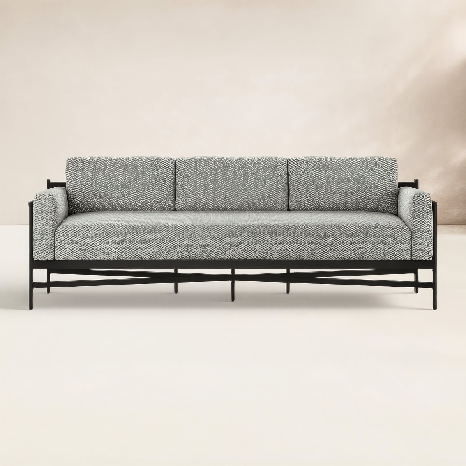Iffie 98.5'' Wide Rectangle Aluminum Patio Sofa with Cushions, Ash