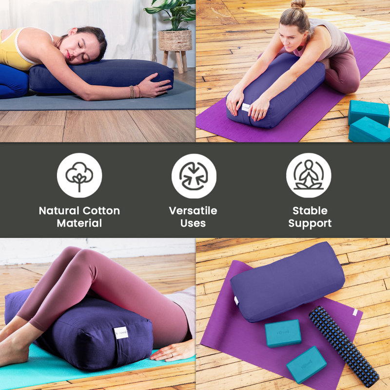Rectangular Pranayama Yoga Bolster Meditation Pillow, Navy Blue
