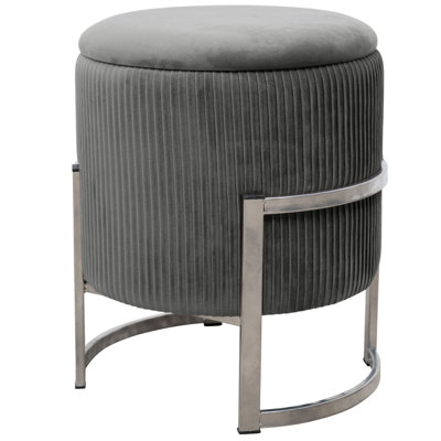 Ajla 40cm Wide Velvet Tufted Circle Pouf Ottoman with Storage