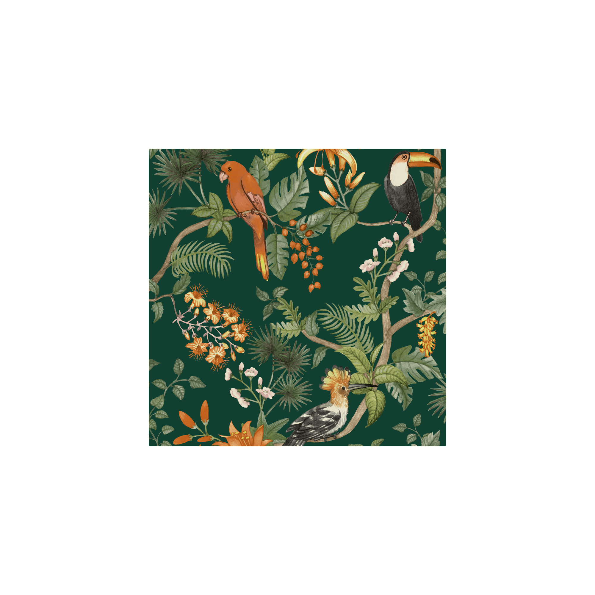Birds of Paradise Peel and Stick Wallpaper, Green