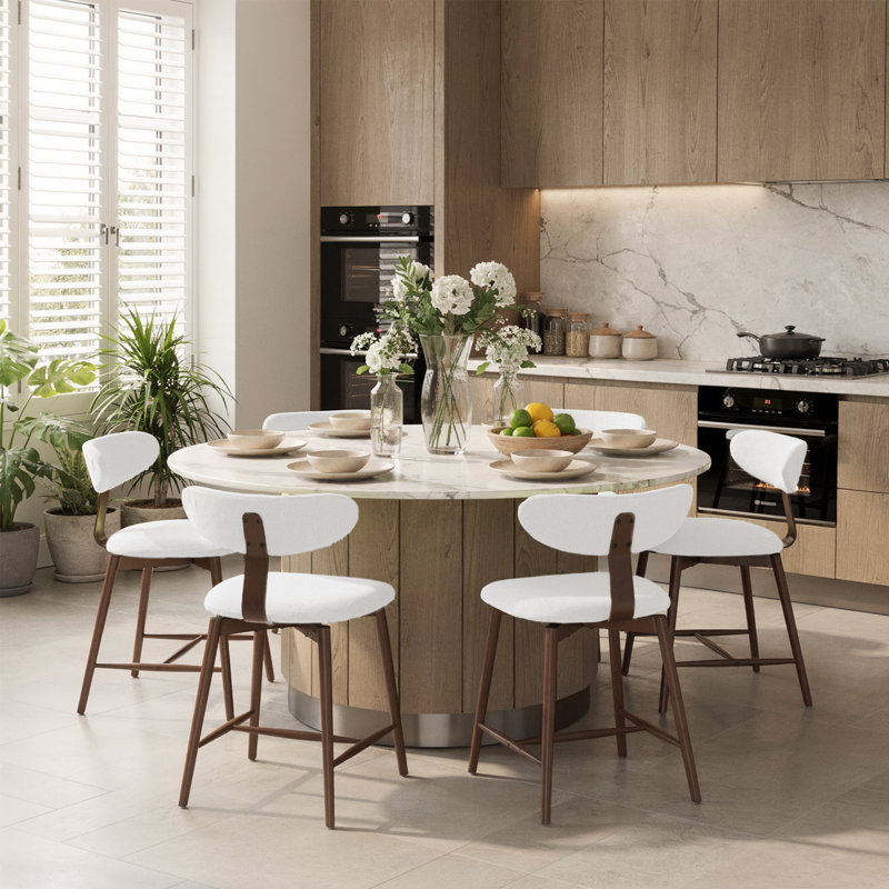 Tabourets de bar pivotants en bois à dossier incurvé rembourré (lot de 6), Beige