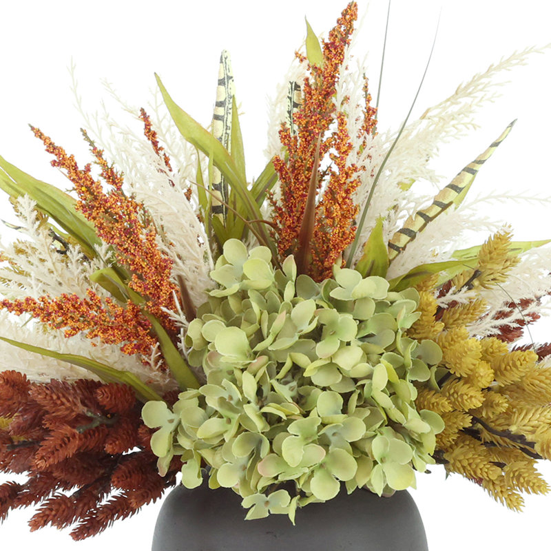 Fall Arrangement in Fiberstone Pot, Green;Orange;Yellow;Cream, 16" H x 22" W, Black