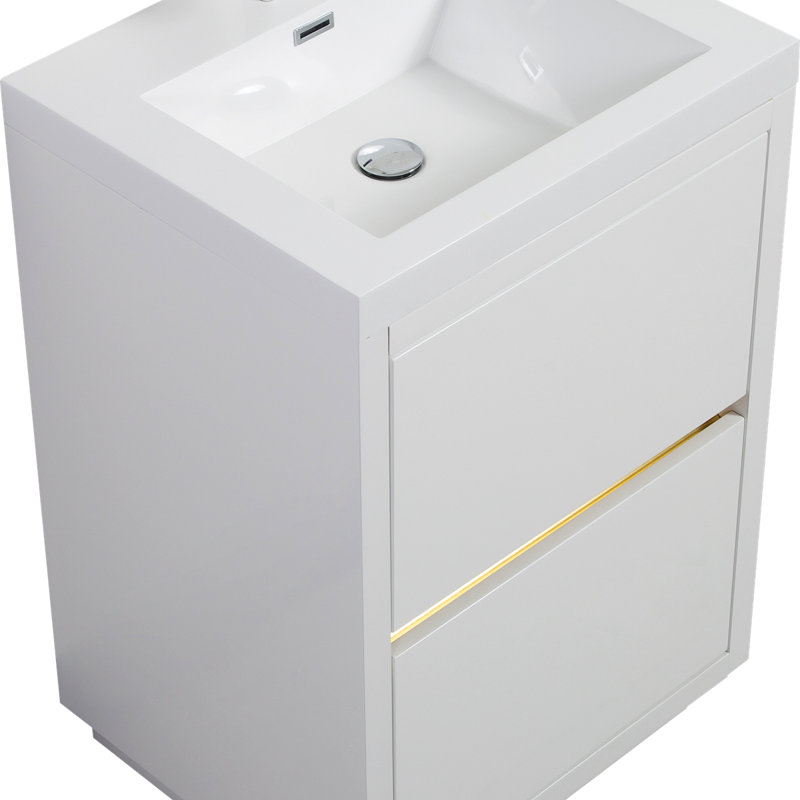 Meuble-lavabo autoportant 24 po avec lavabo, meuble-lavabo avec comptoir en résine de pierre et tiroirs à fermeture en douceur 24 po
